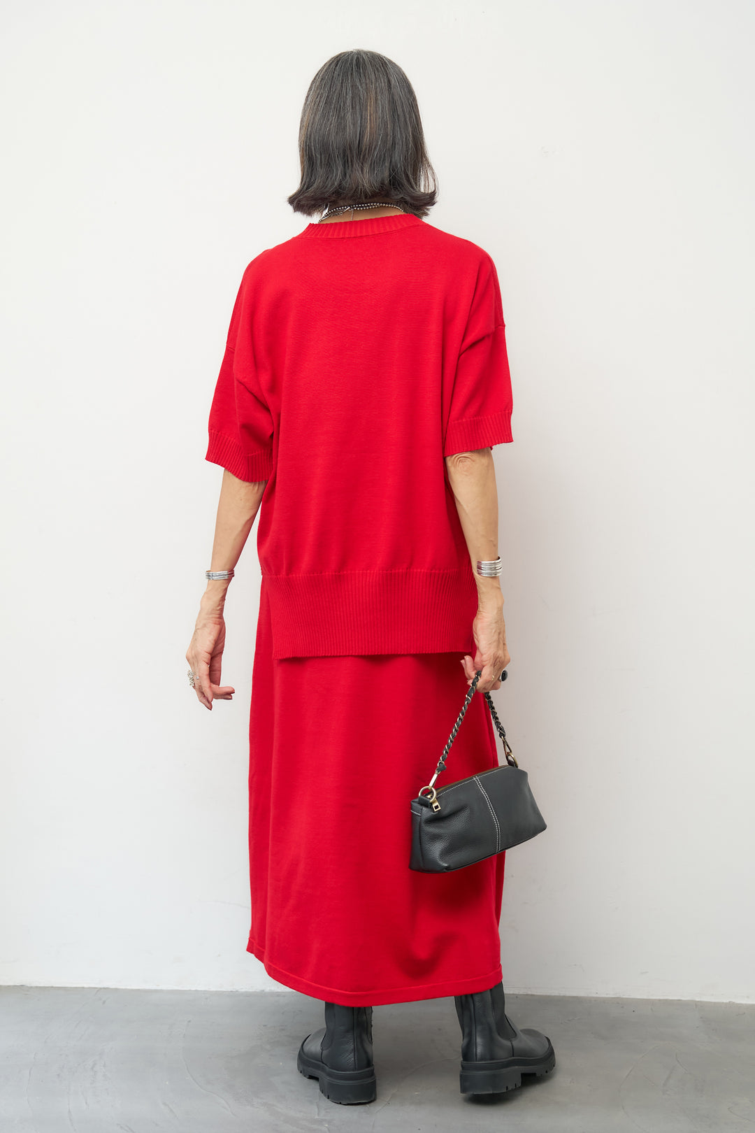 【2SET】ハイローヘムトップス＆スカート ニットセットアップ