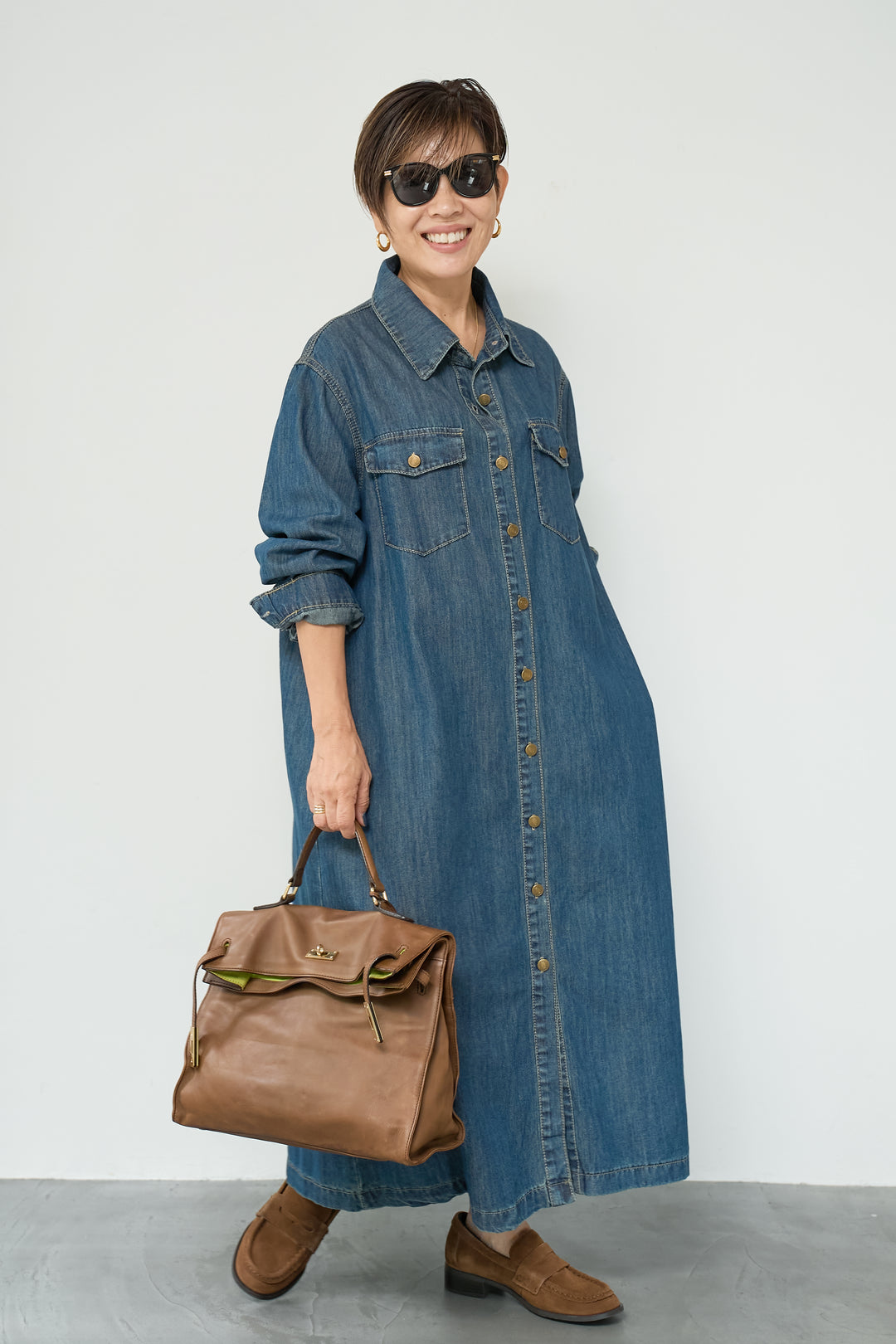 ウエストベルトデニムワンピース