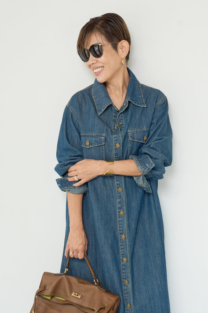 ウエストベルトデニムワンピース