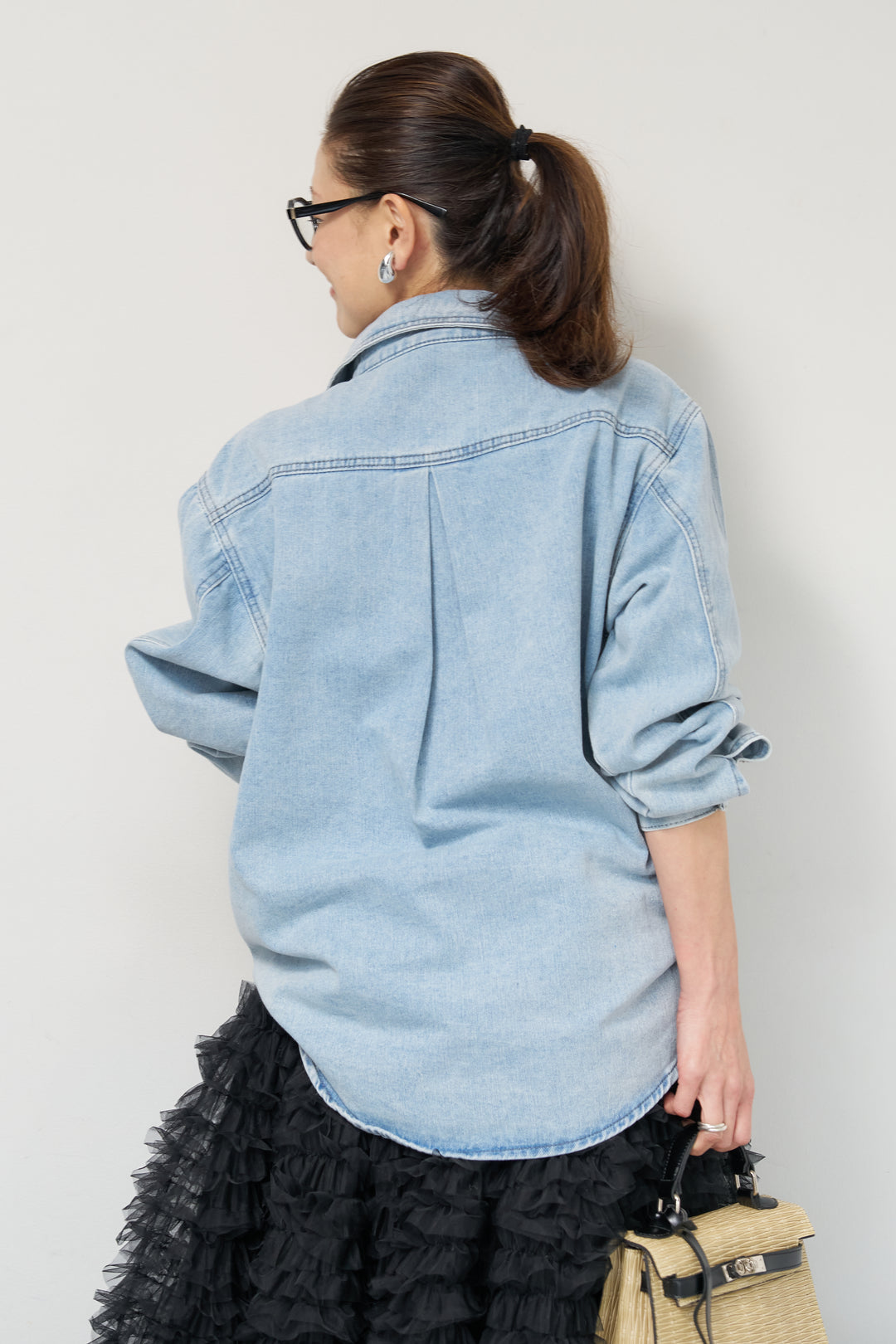 [SET]ソフトデニムオーバーシャツ+チュールティアードスカート(2set)