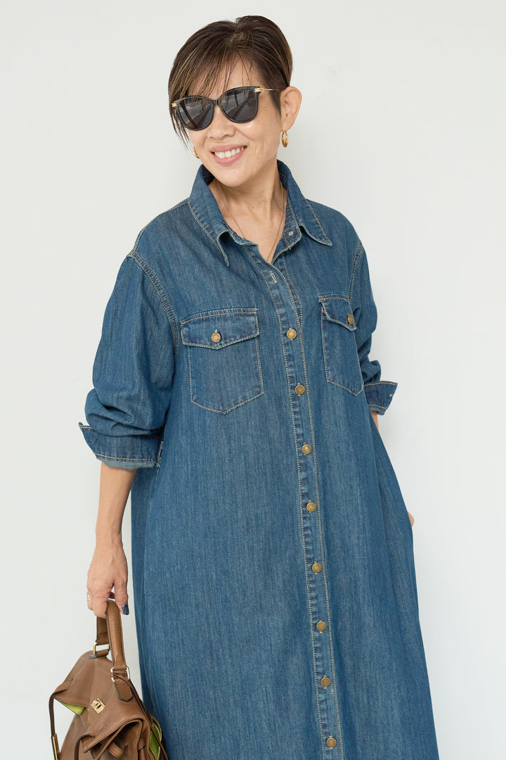 ウエストベルトデニムワンピース