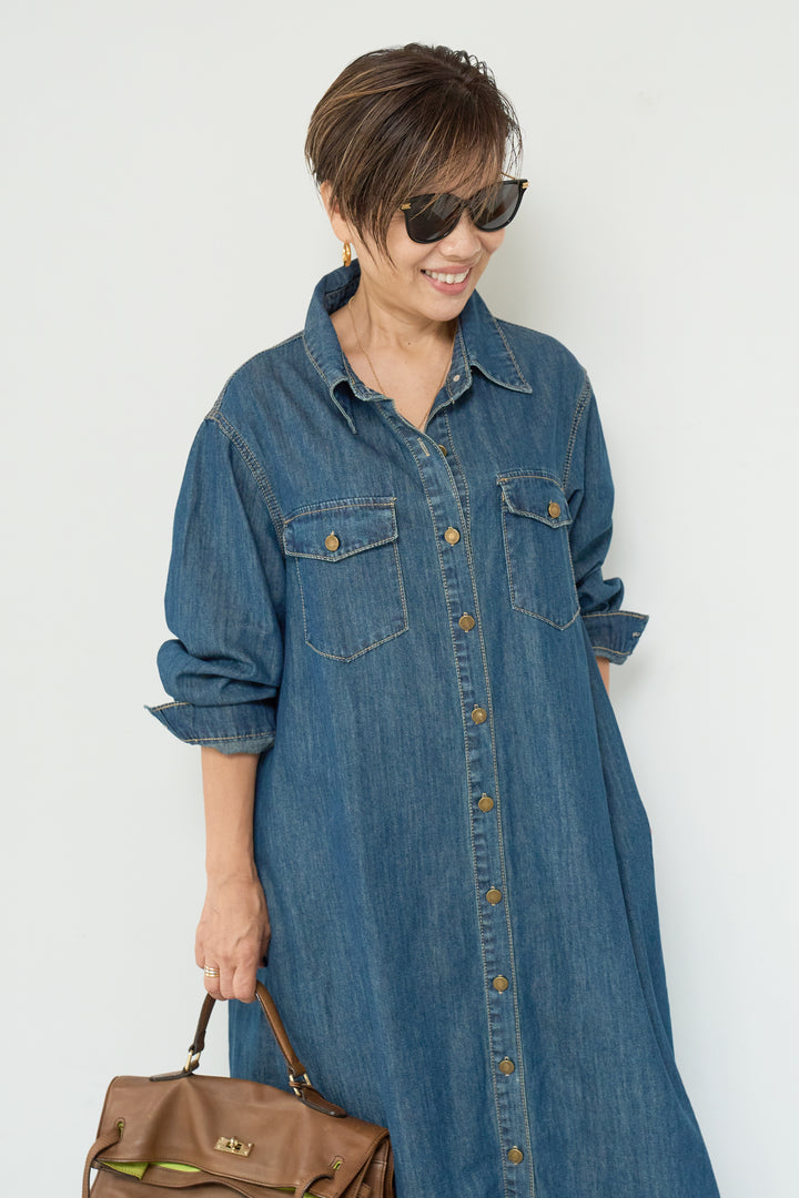 ウエストベルトデニムワンピース