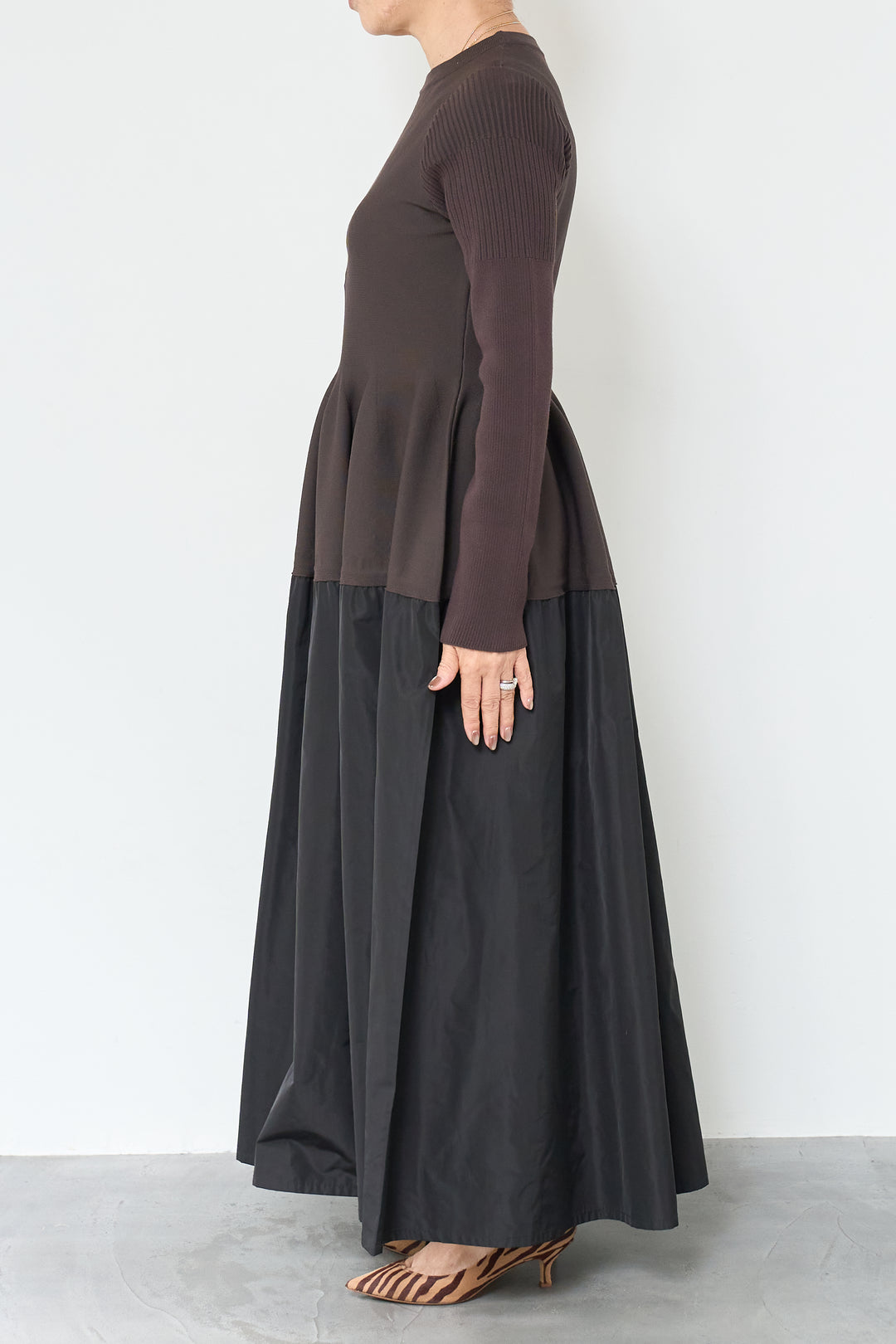 バイカラーニットワンピース