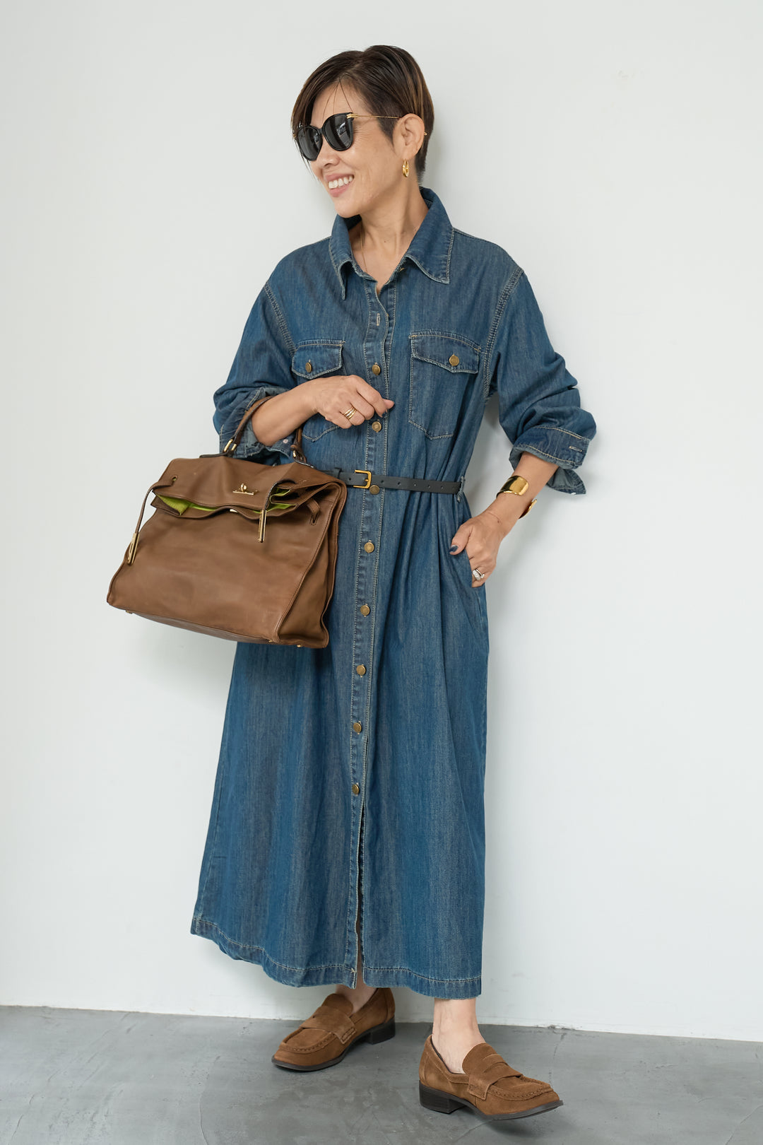 ウエストベルトデニムワンピース