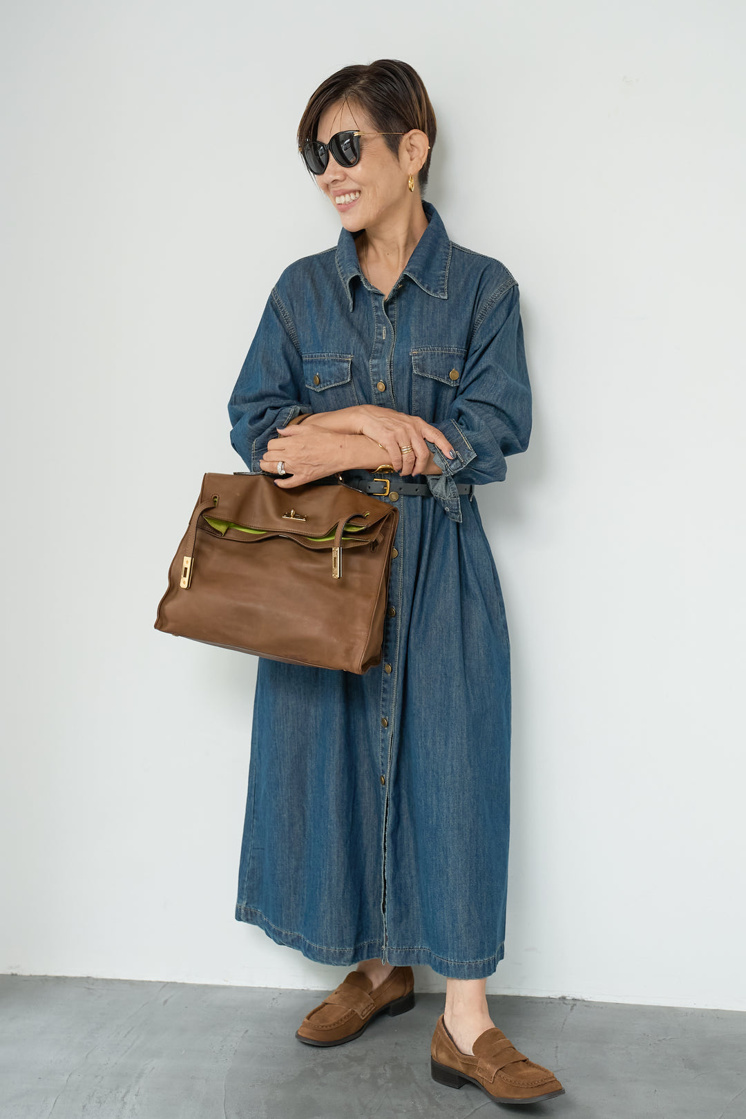 ウエストベルトデニムワンピース