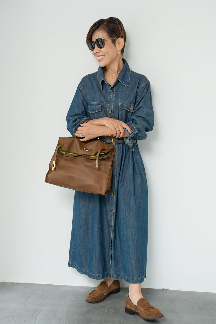 ウエストベルトデニムワンピース