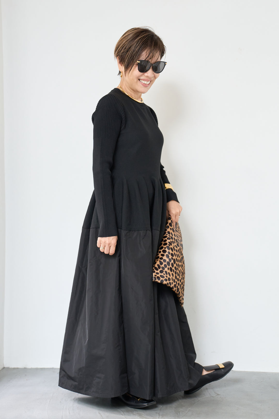 バイカラーニットワンピース