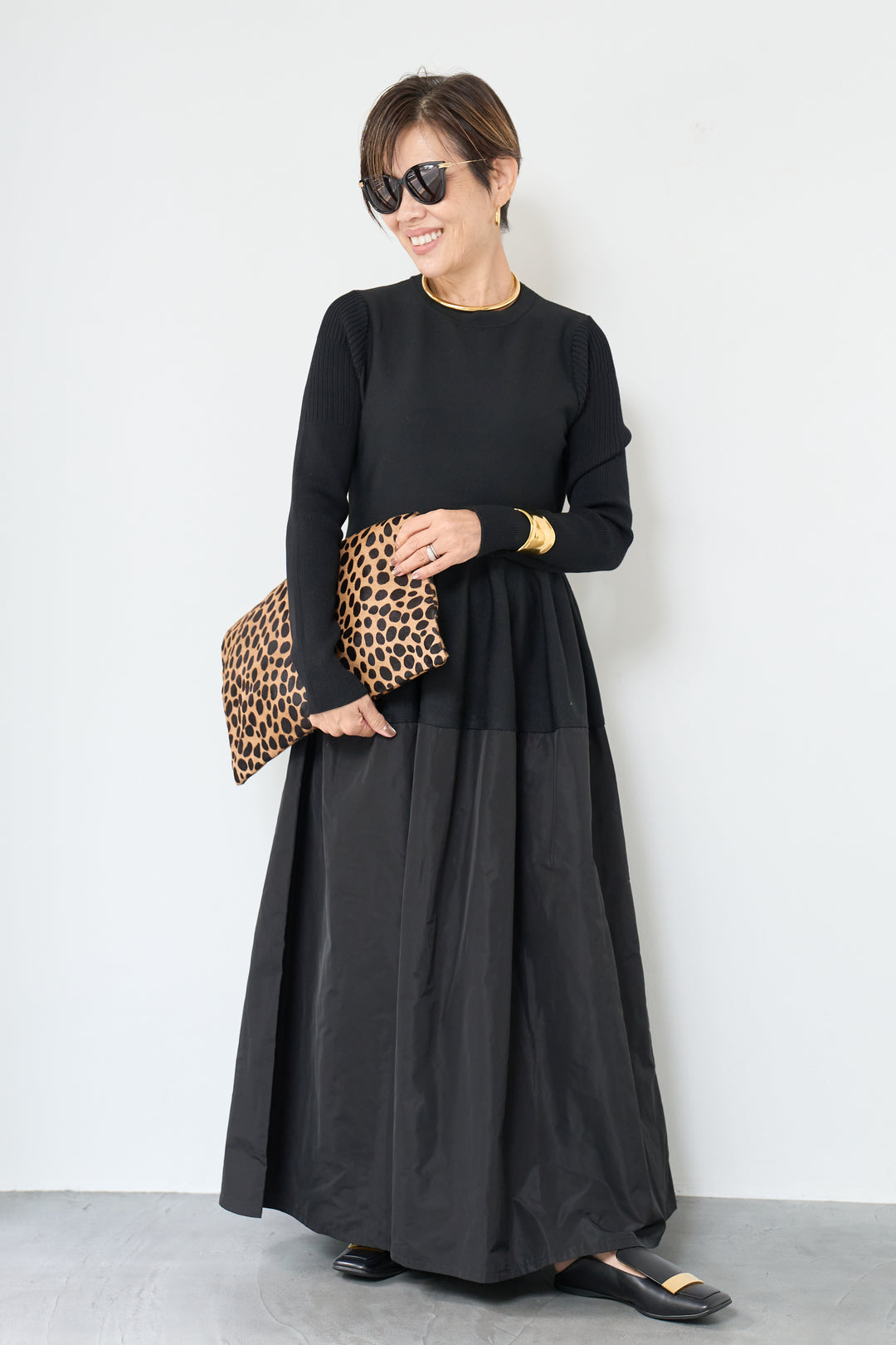 バイカラーニットワンピース