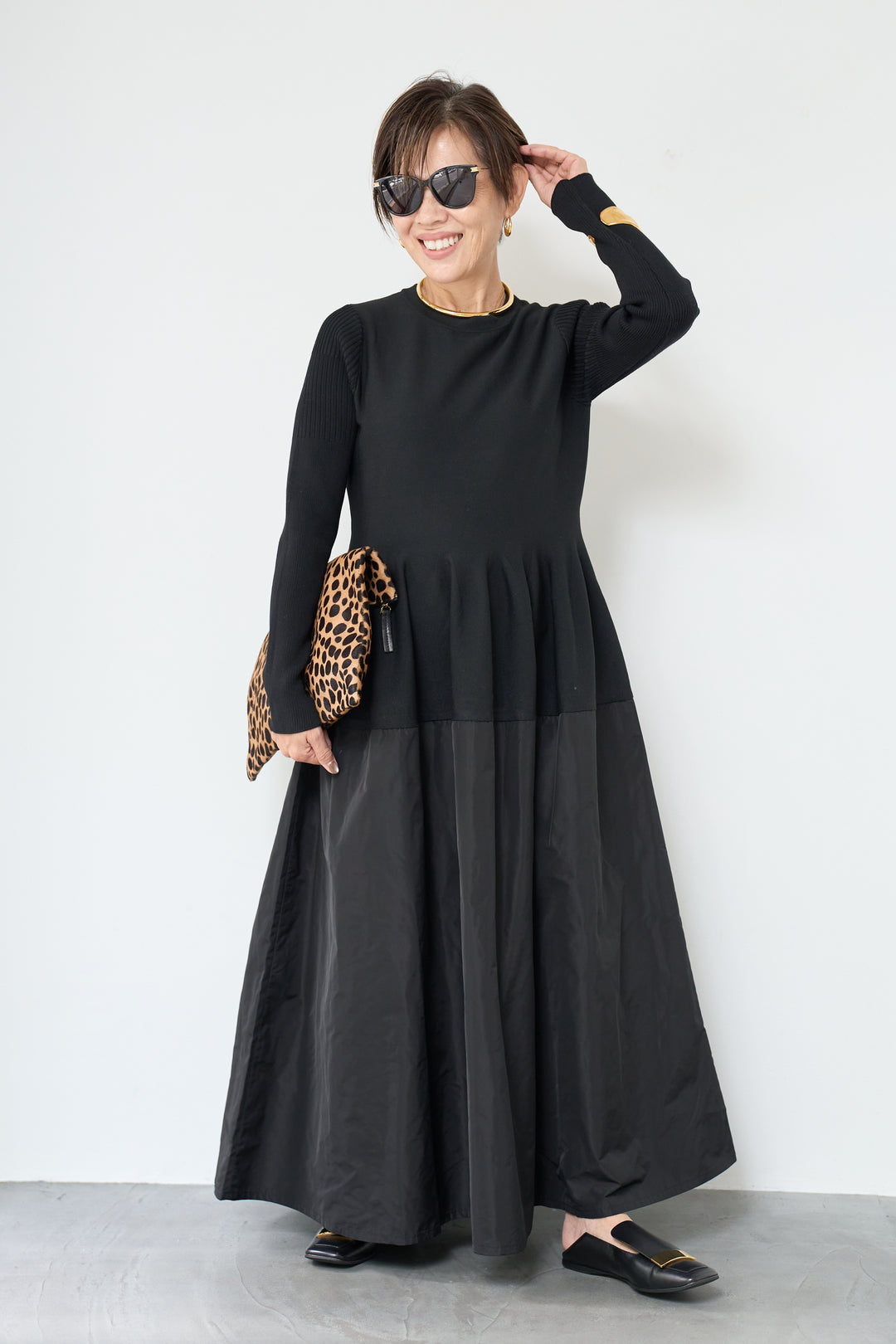 バイカラーニットワンピース