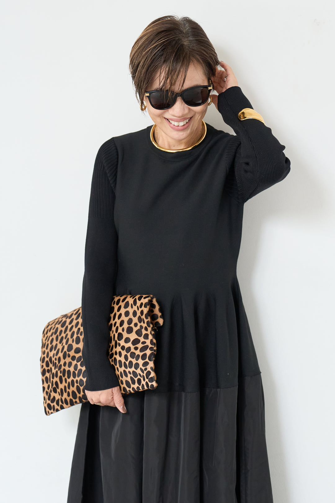 バイカラーニットワンピース