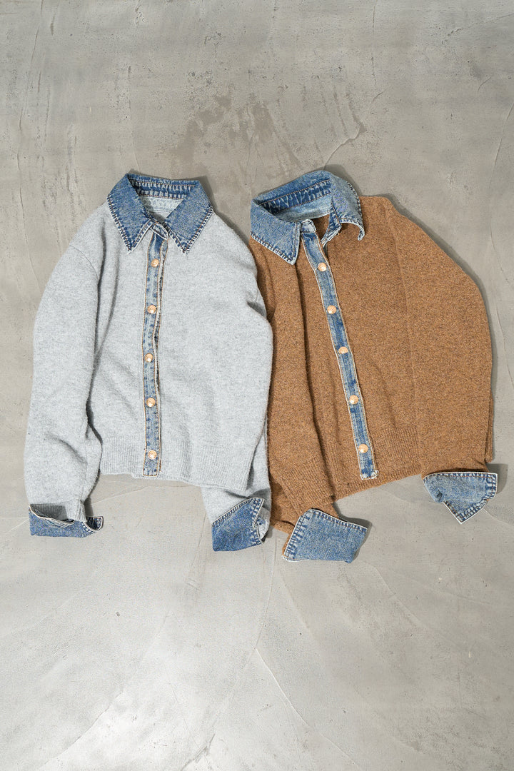 【2SET】デニム×ニットシャツ