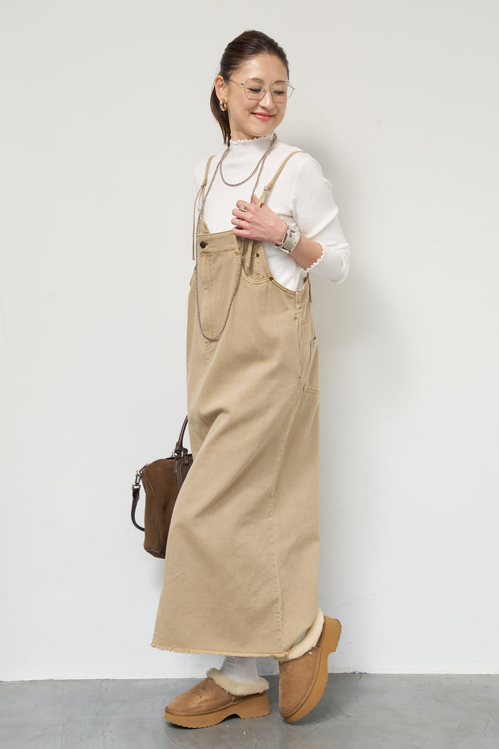 [SET]デニムツイルジャンスカ+フリルタートルネックニット(2set)