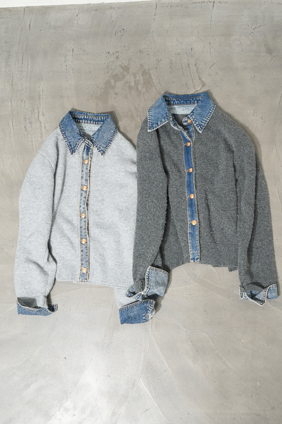 【2SET】デニム×ニットシャツ