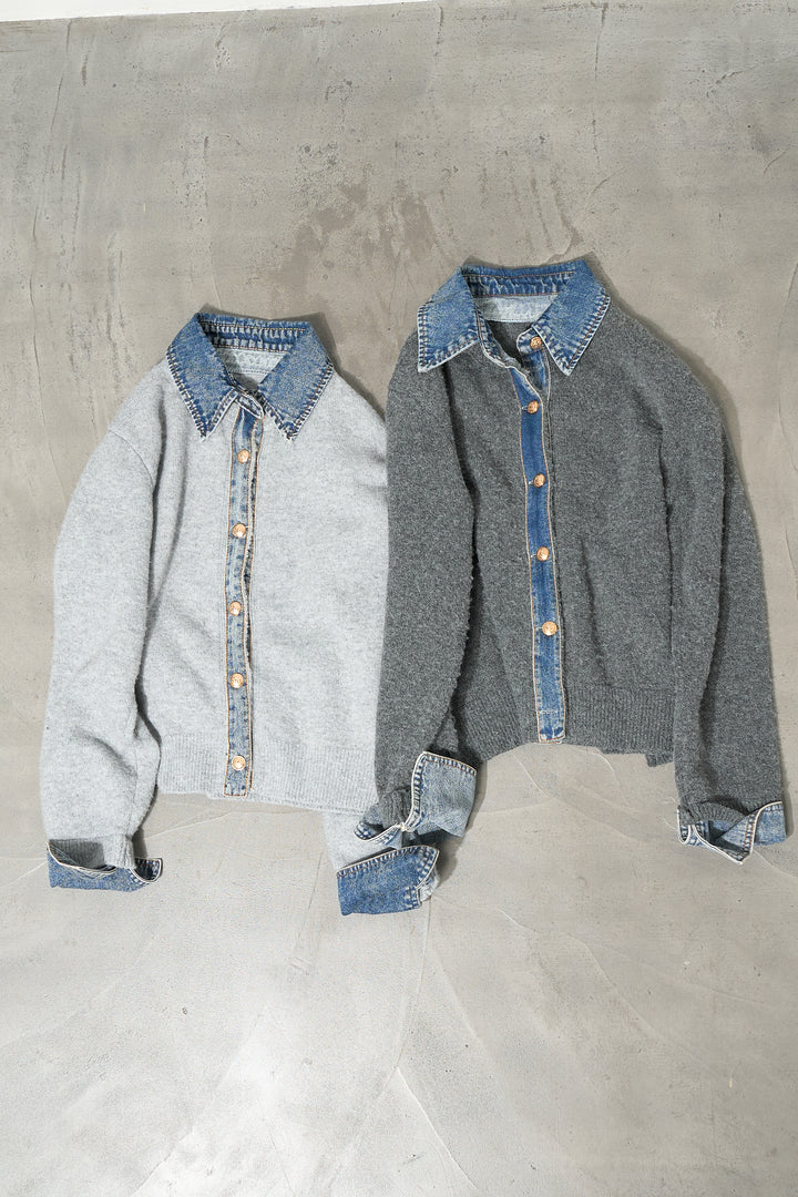 【2SET】デニム×ニットシャツ