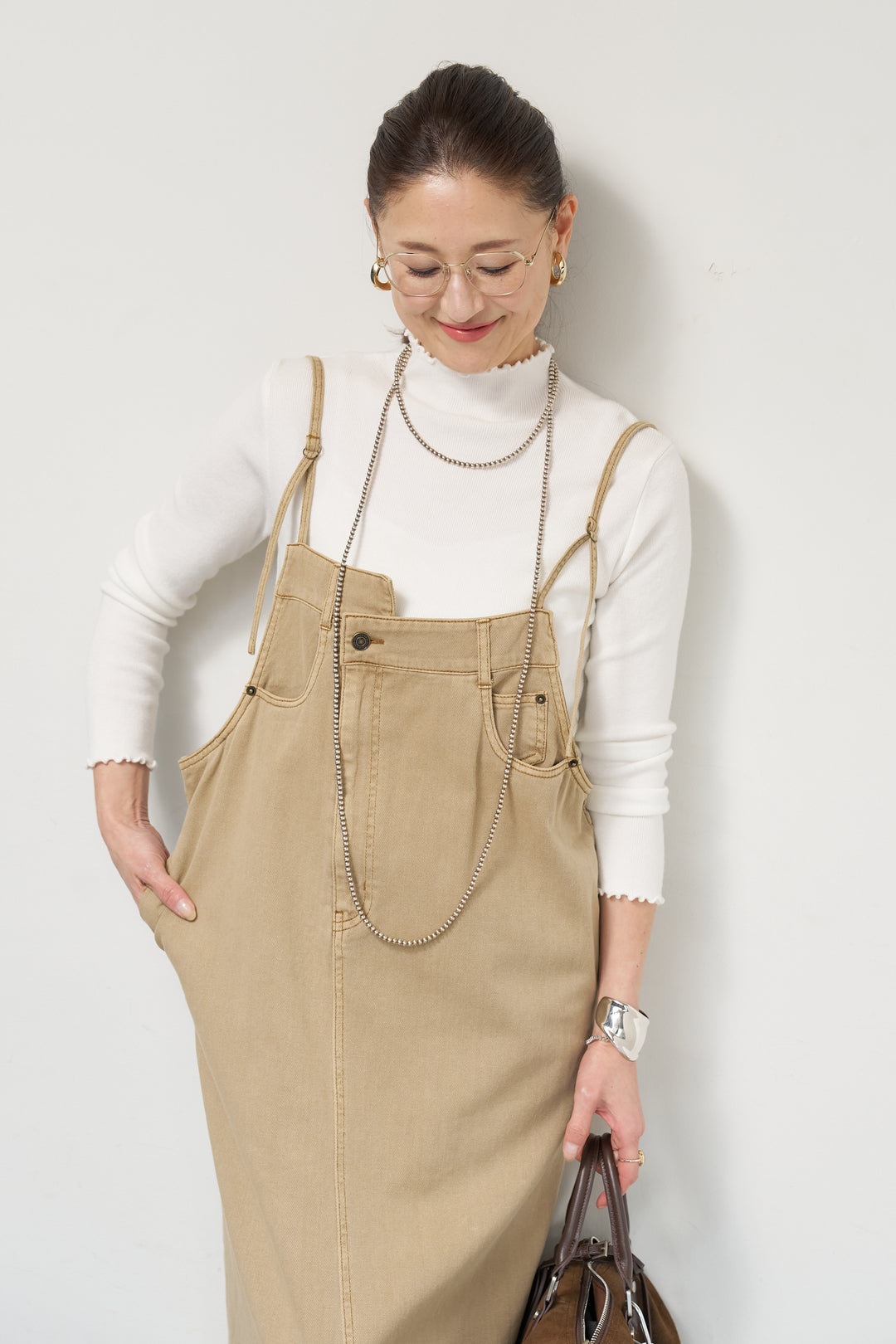 [SET]デニムツイルジャンスカ+フリルタートルネックニット(2set)