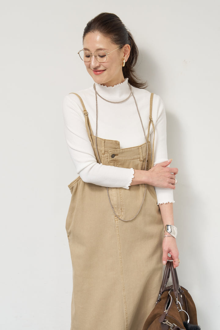 [SET]デニムツイルジャンスカ+フリルタートルネックニット(2set)