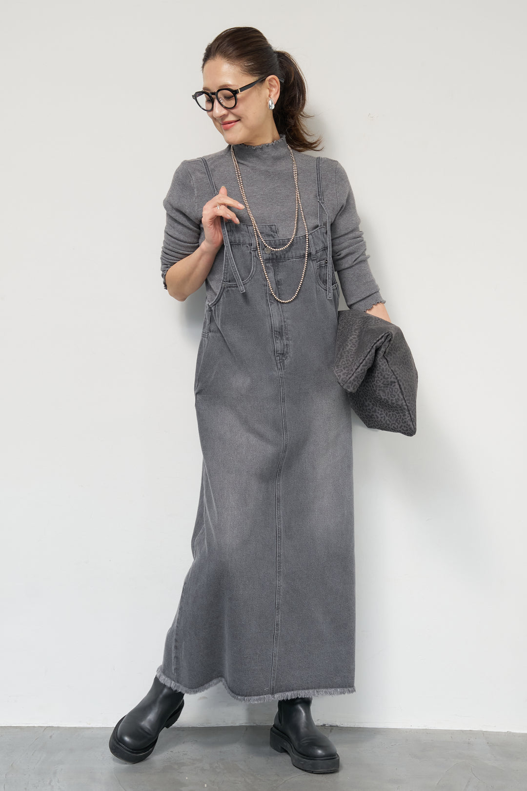 [SET]デニムツイルジャンスカ+フリルタートルネックニット(2set)