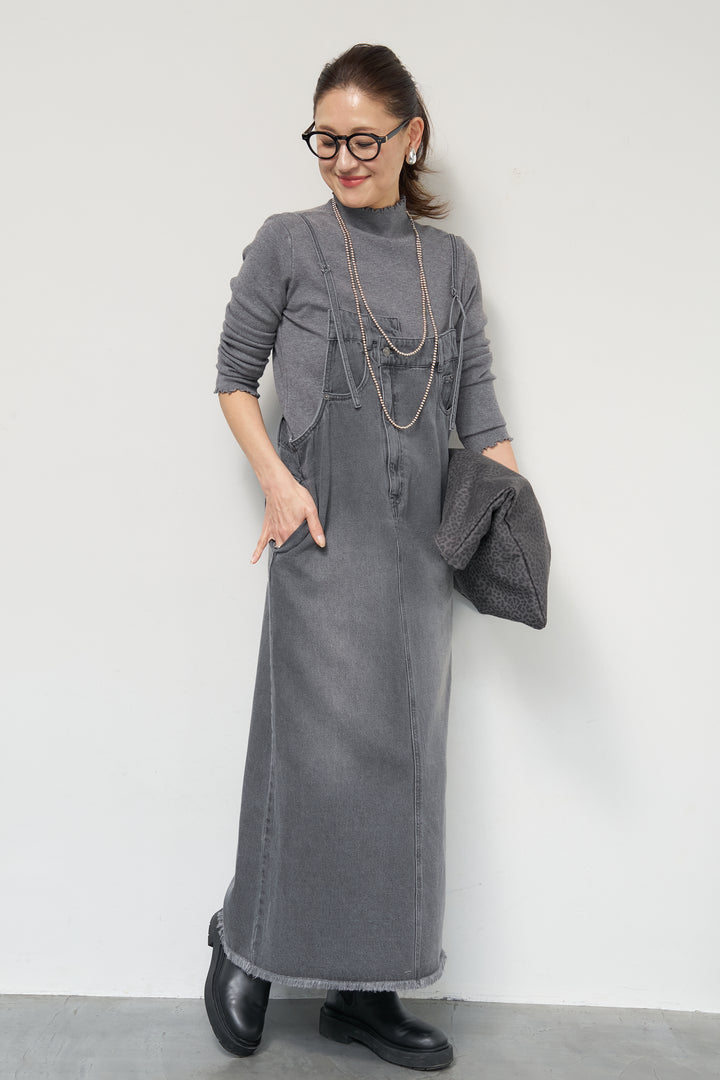 [SET]デニムツイルジャンスカ+フリルタートルネックニット(2set)