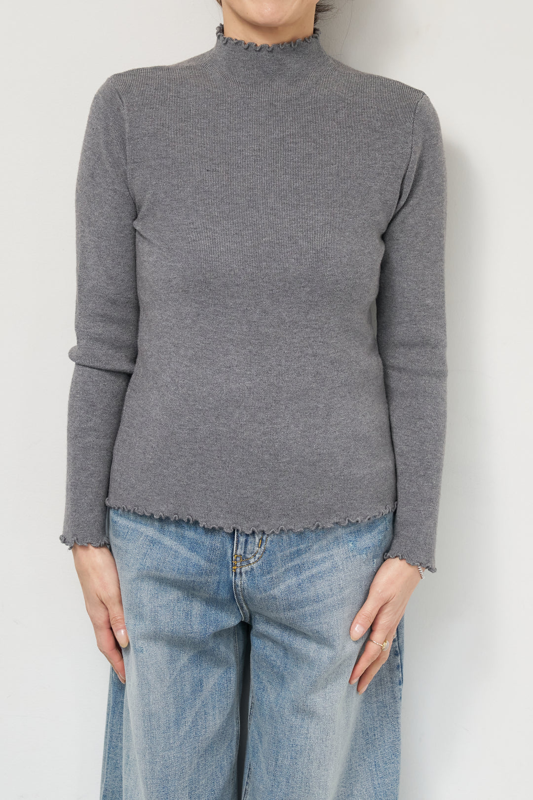 [SET]デニムツイルジャンスカ+フリルタートルネックニット(2set)