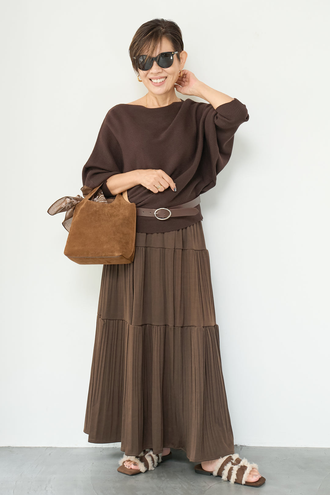 ドルマンニット＋プリーツティアードスカート