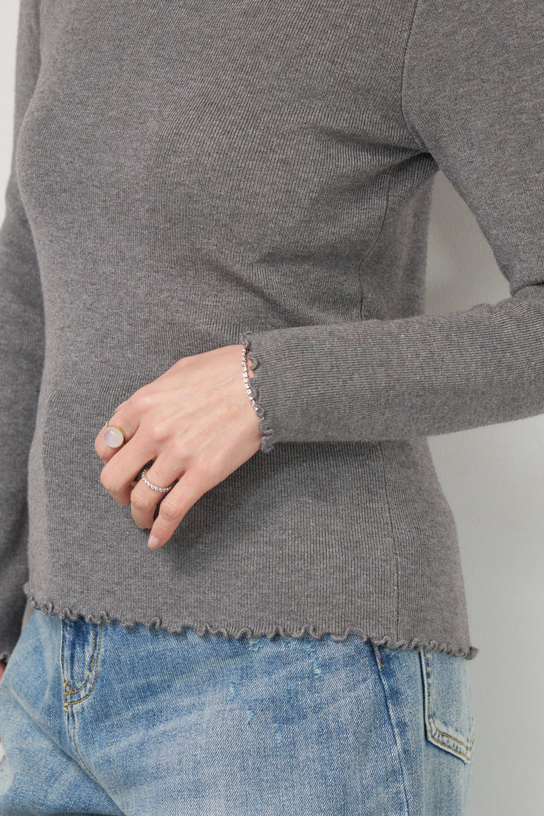 [SET]デニムツイルジャンスカ+フリルタートルネックニット(2set)