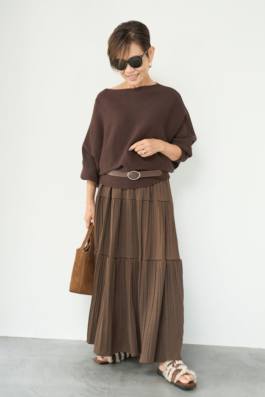 ドルマンニット＋プリーツティアードスカート