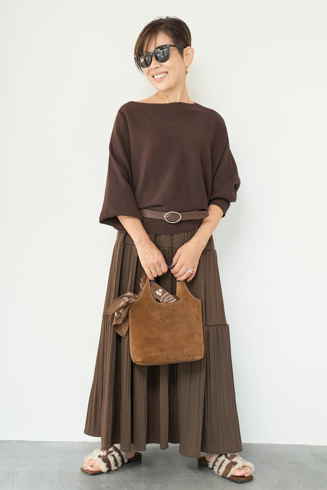 ドルマンニット＋プリーツティアードスカート