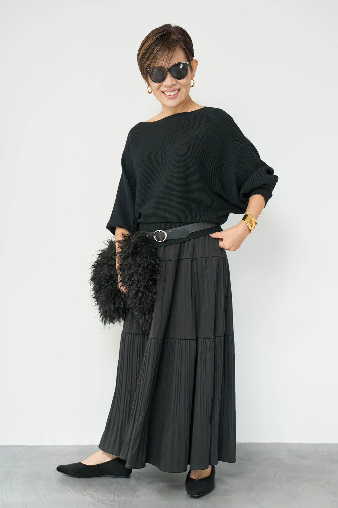 ドルマンニット＋プリーツティアードスカート