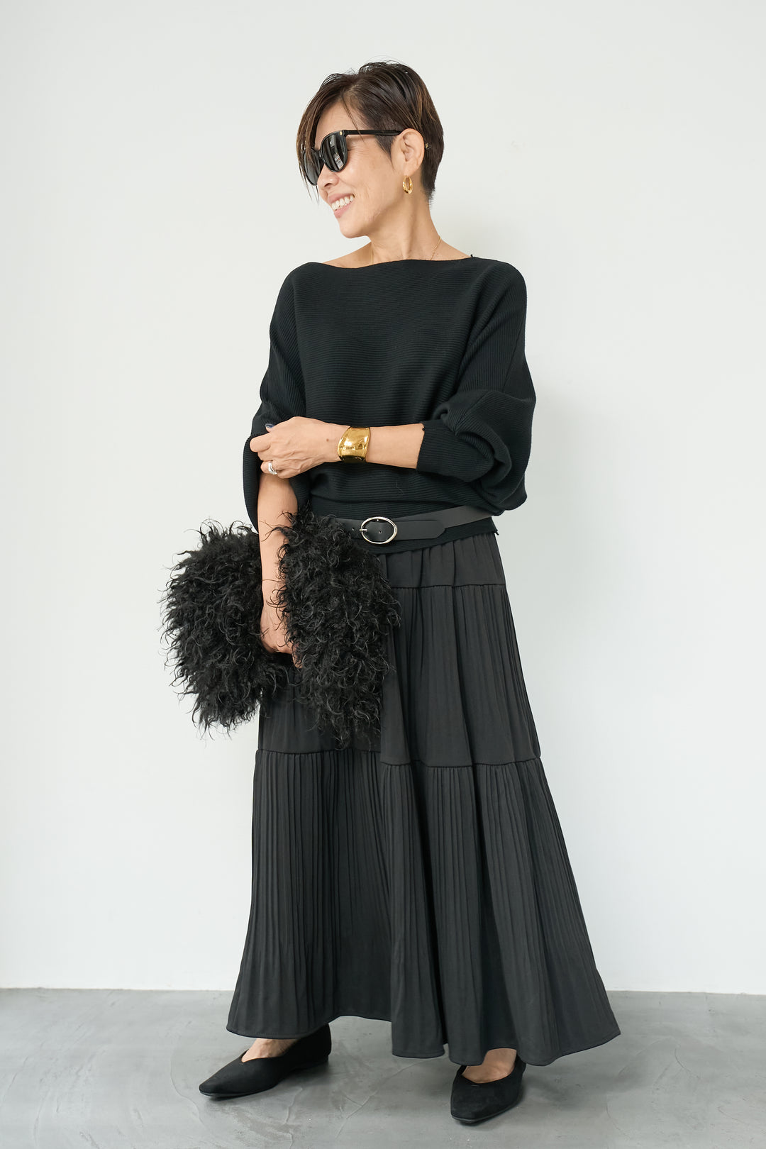 ドルマンニット＋プリーツティアードスカート