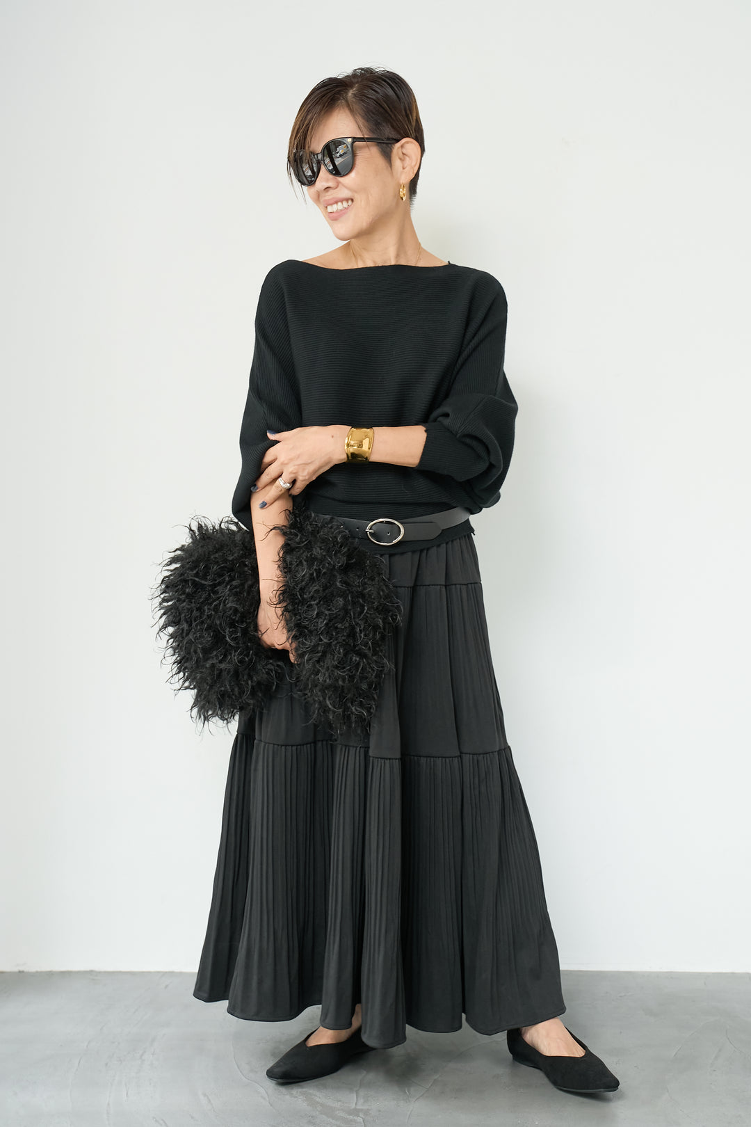 ドルマンニット＋プリーツティアードスカート