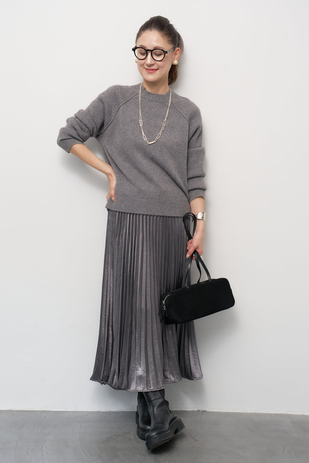 カシミヤ混ラグランスリーブニット