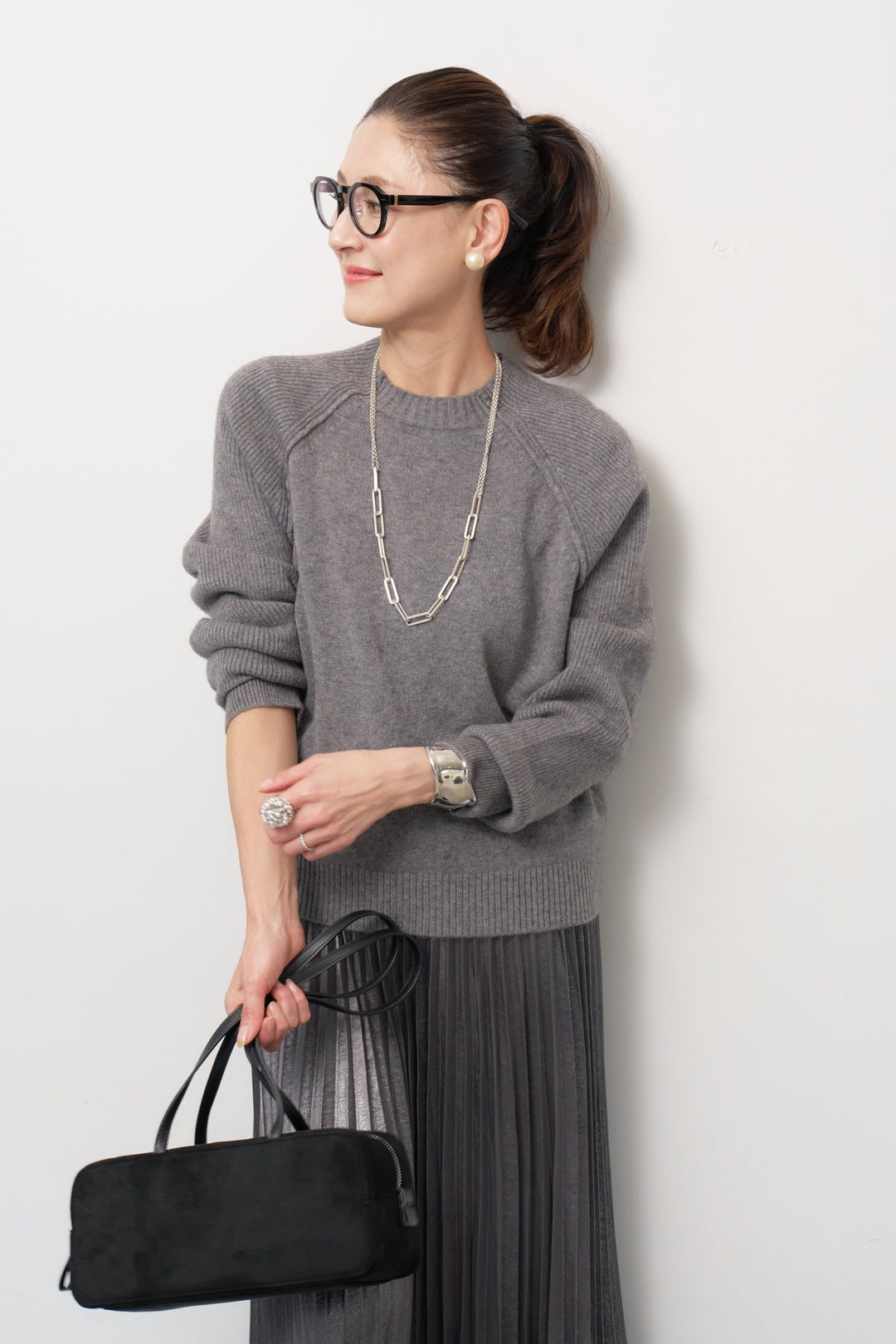 カシミヤ混ラグランスリーブニット