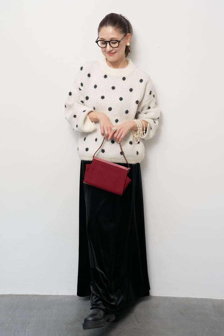 [SET]フラッフィードットニットプルオーバー+ベロアロングスカート(2set)