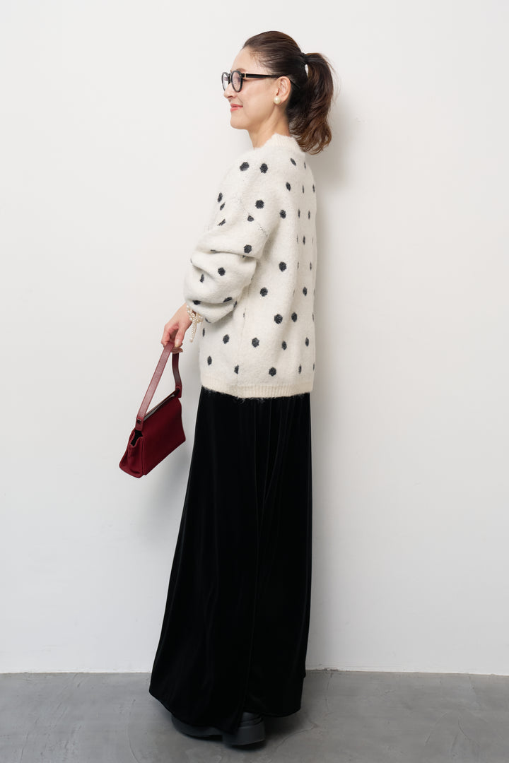 [SET]フラッフィードットニットプルオーバー+ベロアロングスカート(2set)