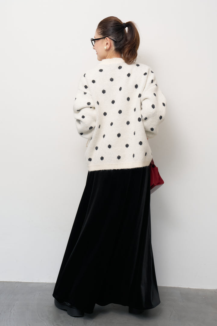 [SET]フラッフィードットニットプルオーバー+ベロアロングスカート(2set)
