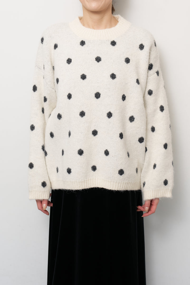 [SET]フラッフィードットニットプルオーバー+ベロアロングスカート(2set)