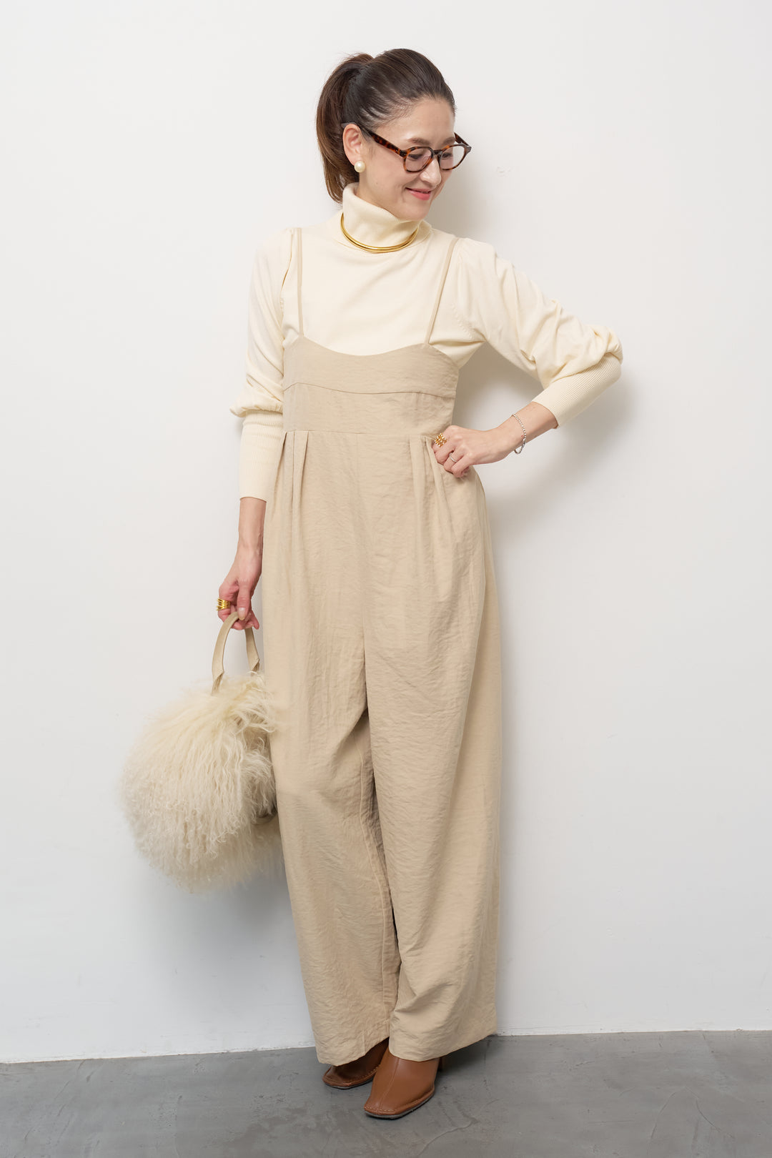 パフスリーブタートルネックニット