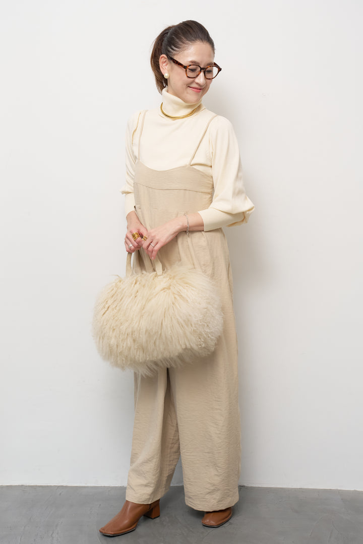 [SET]ハイウエストタックサロペット+パフスリーブタートルネックニット(2set)