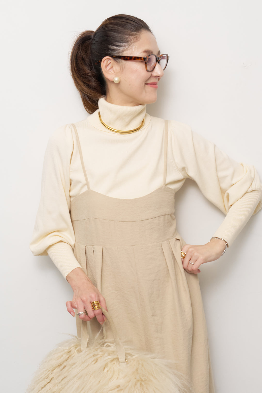 ハイウエストタックサロペット