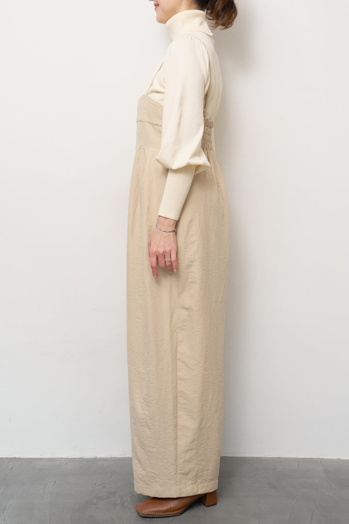 [SET]ハイウエストタックサロペット+パフスリーブタートルネックニット(2set)