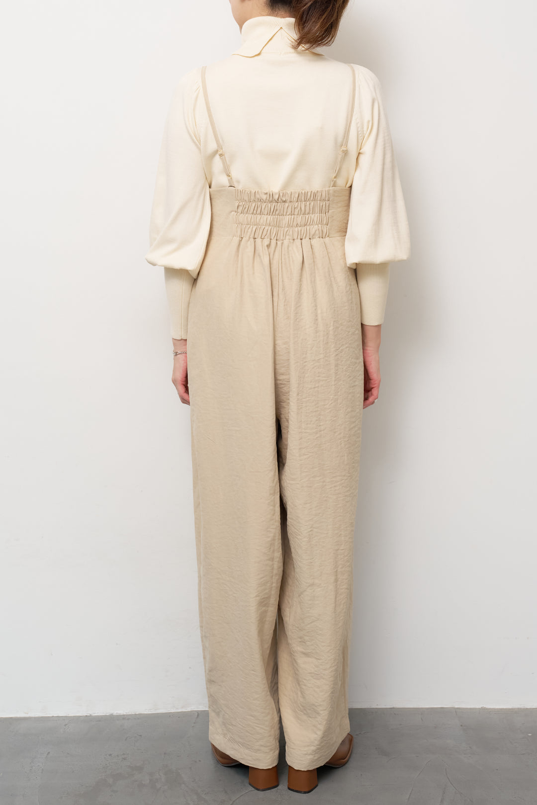 [SET]ハイウエストタックサロペット+パフスリーブタートルネックニット(2set)