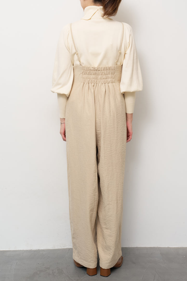 [SET]ハイウエストタックサロペット+パフスリーブタートルネックニット(2set)