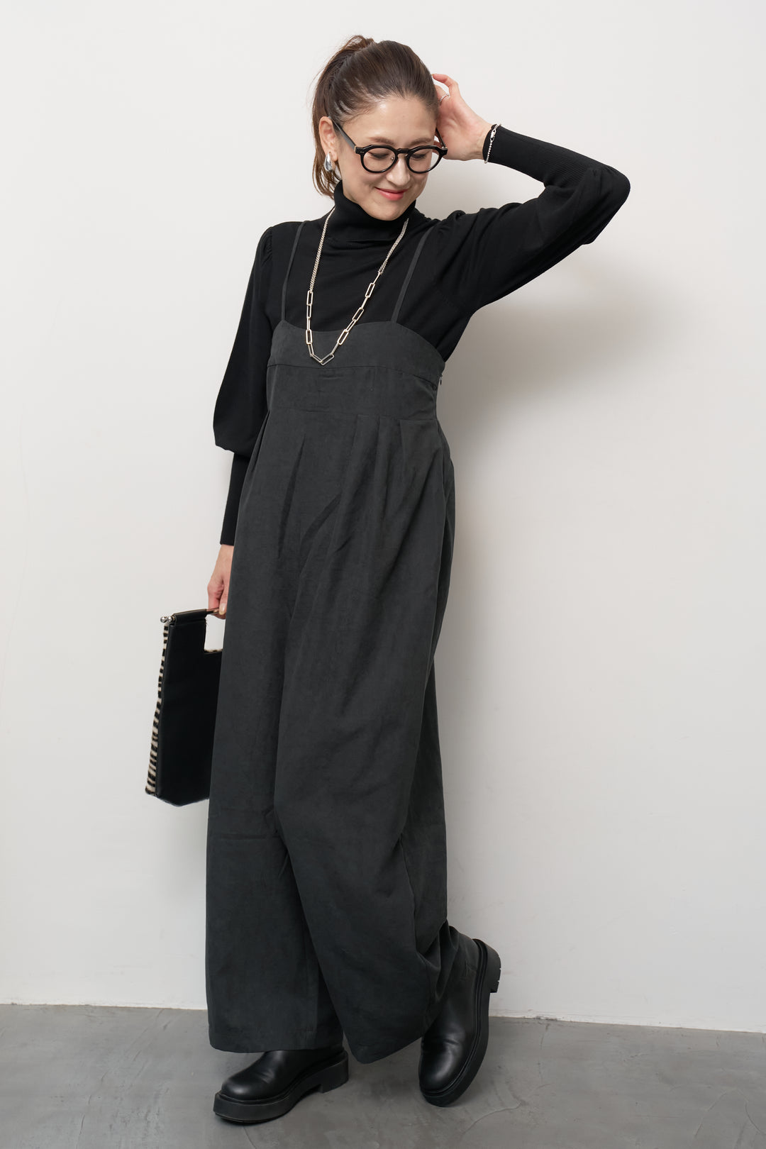 ハイウエストタックサロペット