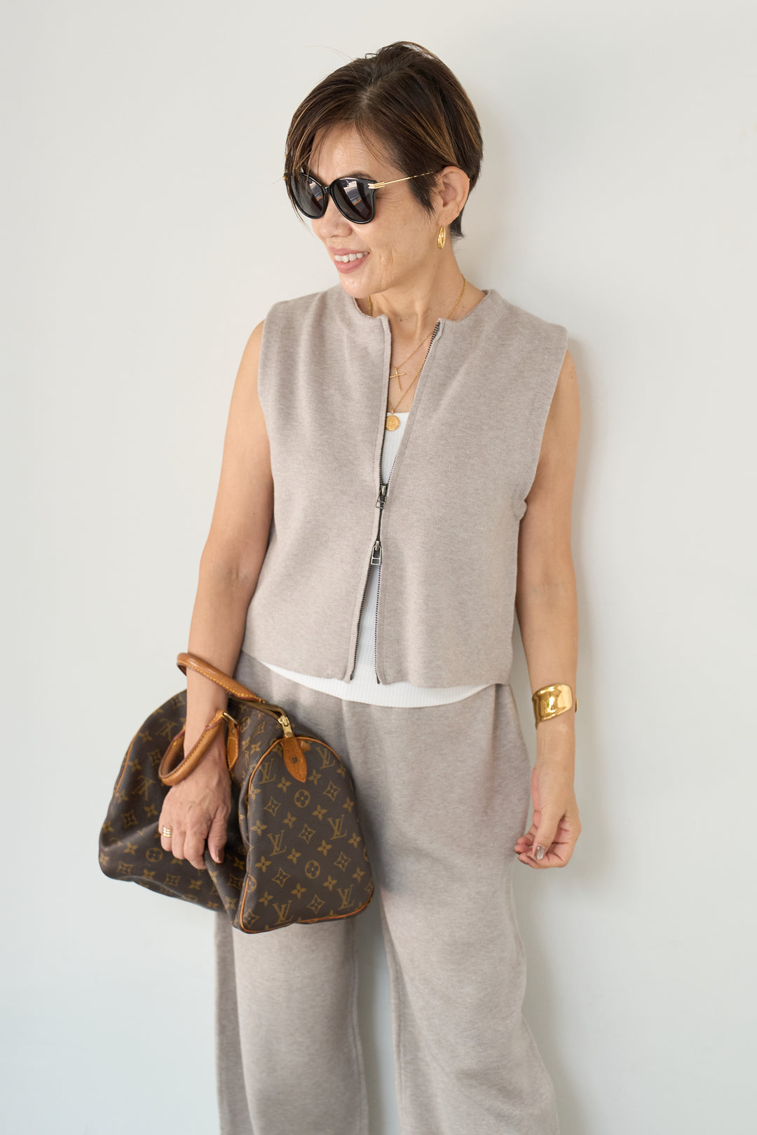 ジップベストニット＋ニットパンツ