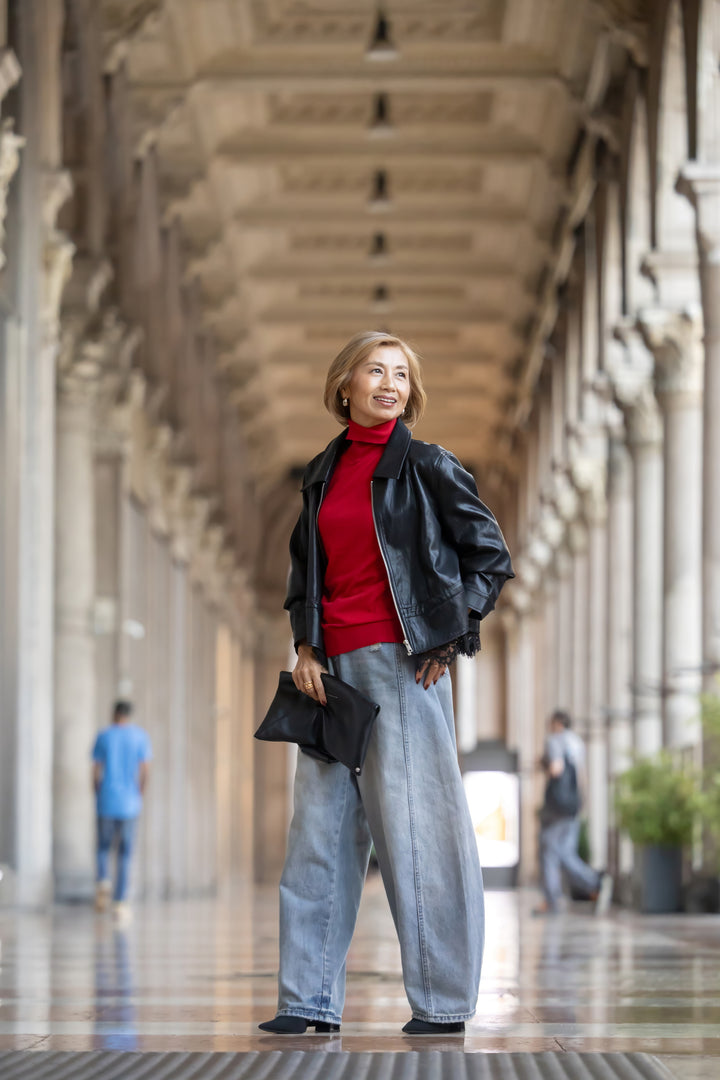 洗えるシルク30%ハイネックニット