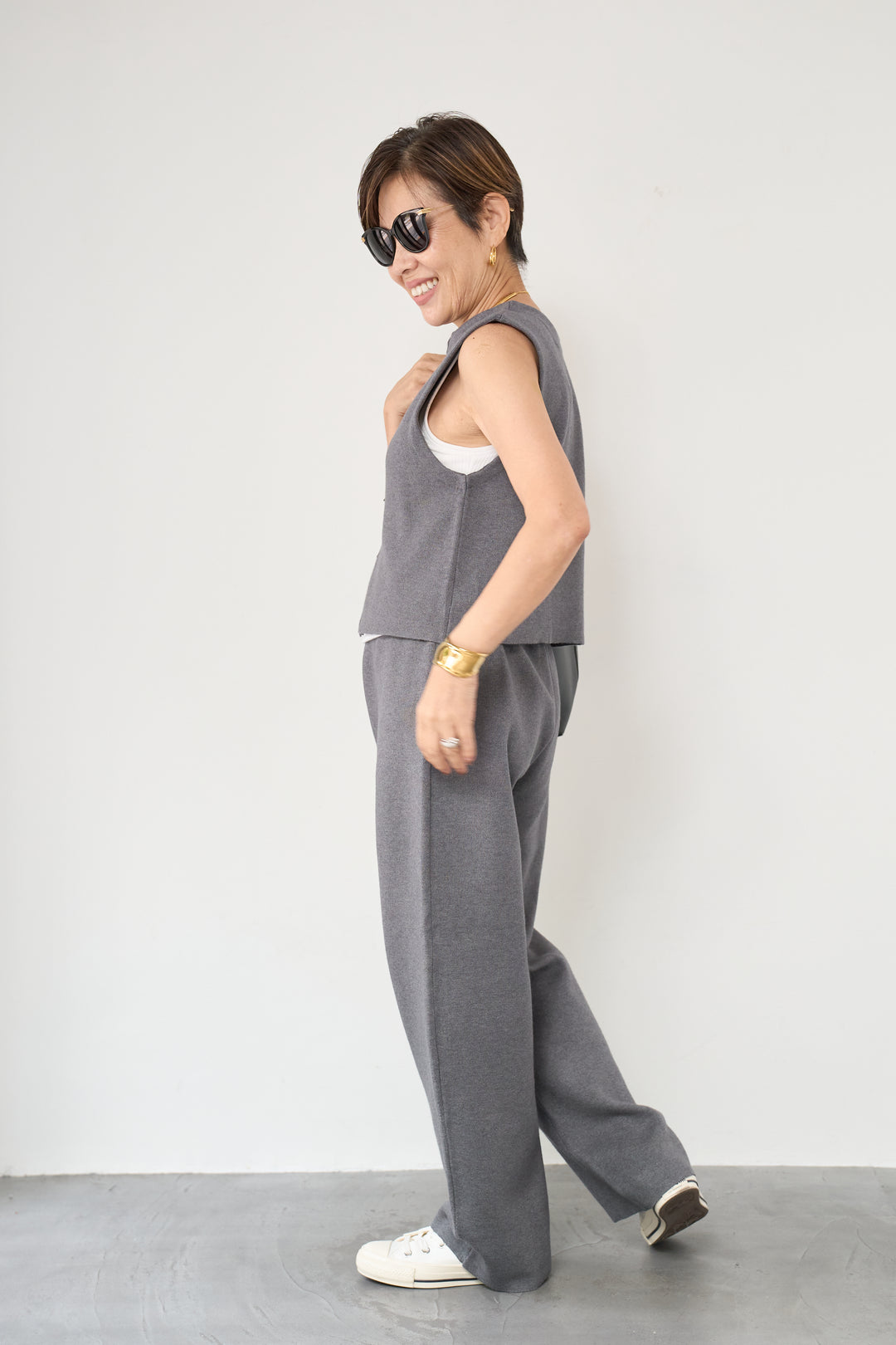 ジップベストニット＋ニットパンツ