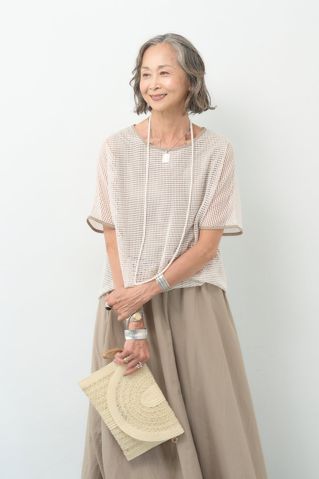 メッシュレイヤードフレアワンピース