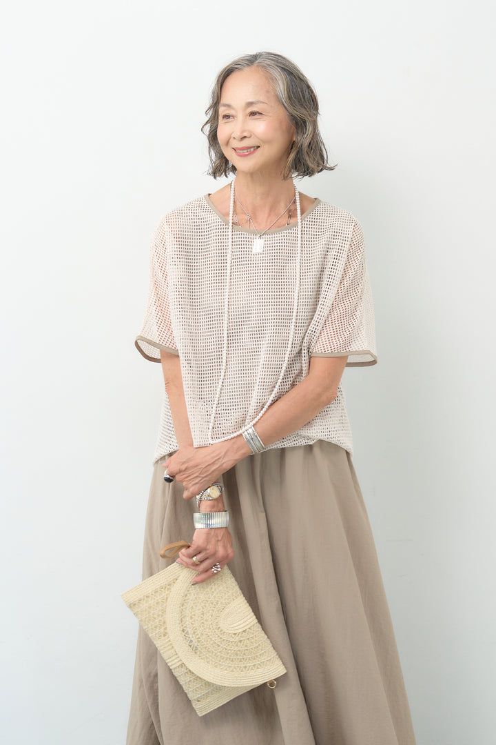 メッシュレイヤードフレアワンピース