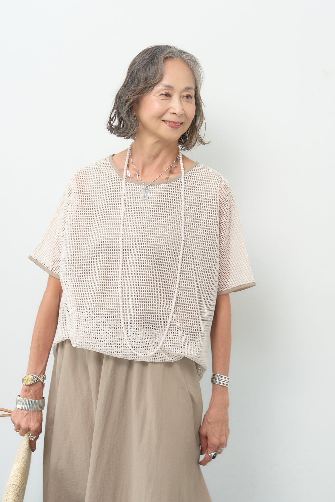 メッシュレイヤードフレアワンピース