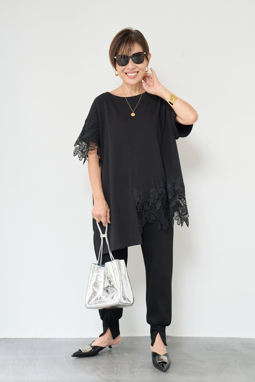 裾レースアシメカットソー